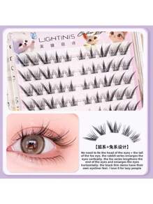 60 grupos/10 filas de pestañas postizas de conejo de nueve colas sin pegamento para gatos de cara grande, pestañas de zorro de nueve colas autoadhesivas y segmentadas, una herramienta de maquillaje indispensable para viajar