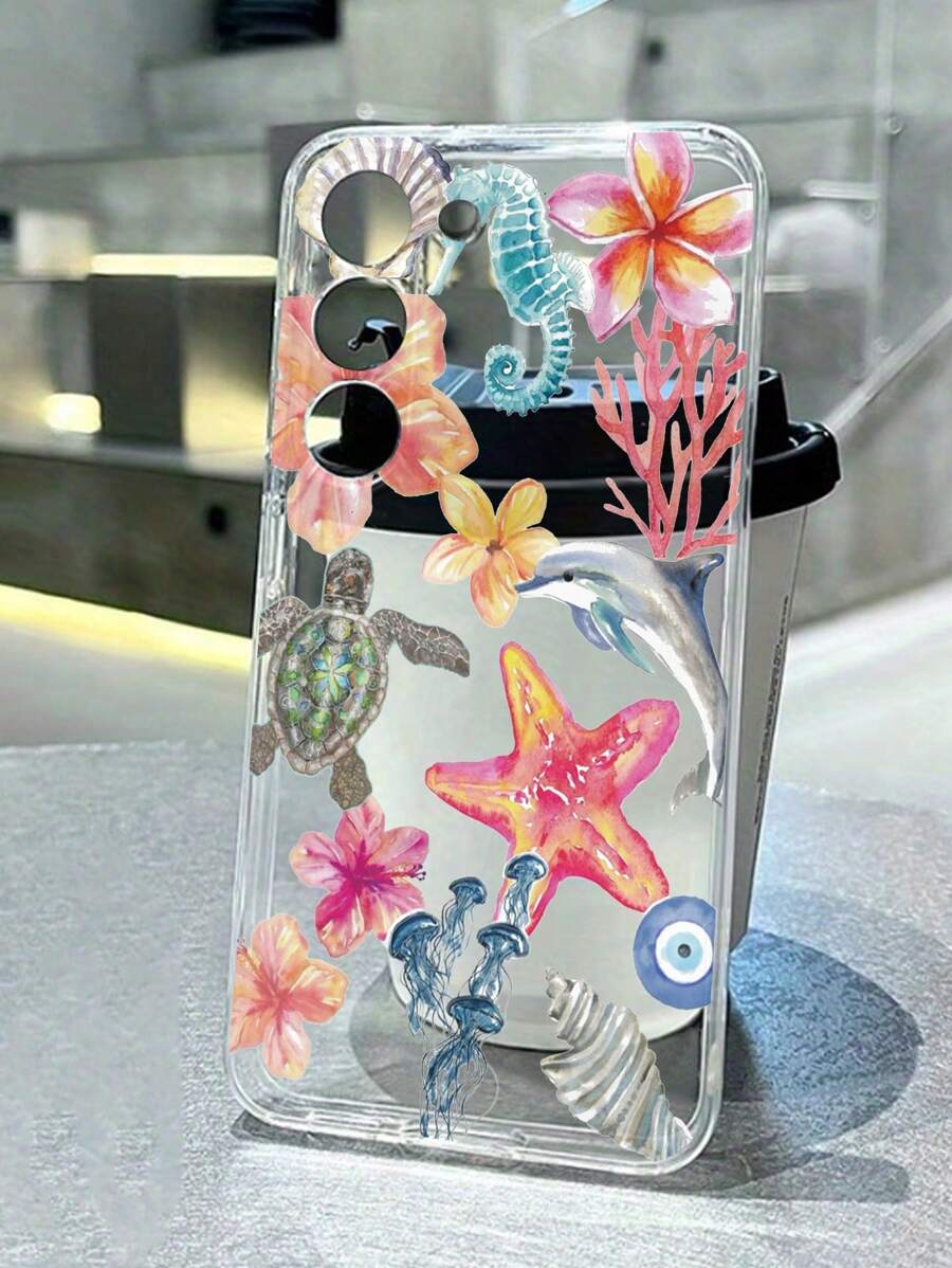 1 pieza Funda protectora de teléfono a prueba de golpes y de gran grosor con impresión de flor de elemento marino compatible con iPhone 16/16 Pro/16 Plus/16 Pro Max, iPhone 15 Pro Max, Apple P13, P14, P11, P12, XS, XR, 7/8, P 7/8 Plus, GS2, Galaxy S25, S25 Plus, S25, S25 Ultra, A50, A12, A32, A52, A72, A51, A21S, A13, A14, S22 Ultra, S23, A33, A53, S20 FE, Redmi 11, 12 Pro, 12/12X, Note 11, 9A, 9C, Poco X3 NFC, Redmi 10, 9, Note 9, 12C, Note 11 Pro, Redmi 10C, Note 8 Pro