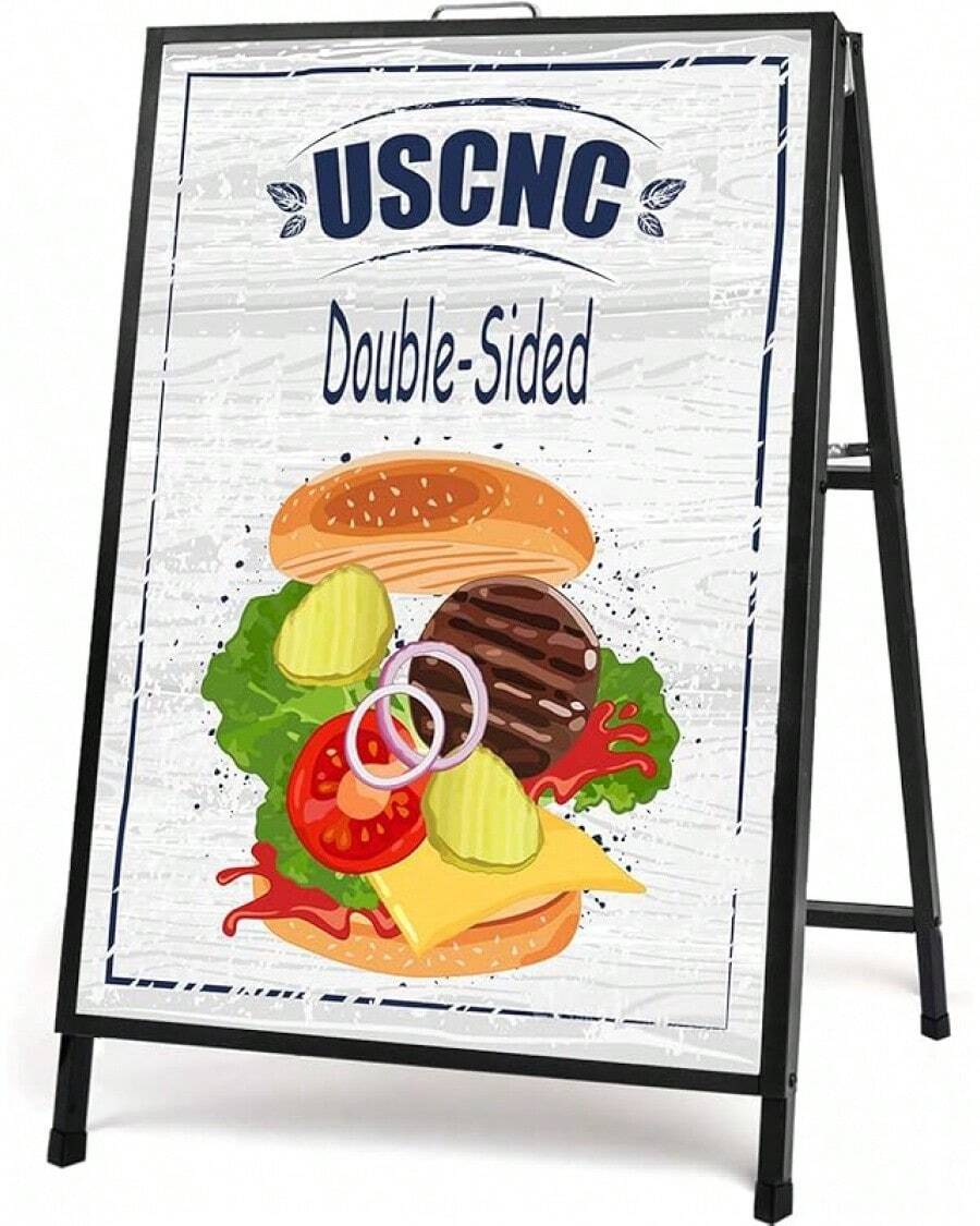 24 X 36 Inch A Frame Sign Double-Sided Folding Sandwich Board Heavy Duty Slide-In Sidewalk Signboard For Outdoor Street Advertising Poster(Frame Only,No White Board) - 黑色-1PACK雙面 - 查看 1