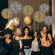 1pc Disco Theme Lantern, Gold/Silver Mirror Lantern, Foldable Disco Ball Lantern Decor Suitable For Disco Club, Birthday, Wedding, KTV Stage, Holiday Party Hanging Decoration, Christmas Home Decor DIY, No Power Or Feathers Required