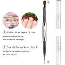 2Pcs Dual-Ended Nail Art Design Brushes With Rhinestone Handle - UV Gel Nail Art Tools Set