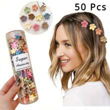 50 piezas/100 piezas Set de mini pinzas para el cabello - Accesorios para el cabello mini con diseño de flores de plástico lindas, decoración para el cabello dulce y duradera, fácil de usar, cómodo de llevar, adecuado para varias ocasiones