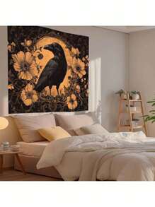 1 pièce Tapisserie rectangulaire style hippie noir corbeau, décoration murale esthétique et mystique pour dortoir, chambre, chambre à coucher, salon, livré avec accessoires d'installation gratuits, cadeau de vacances idéal