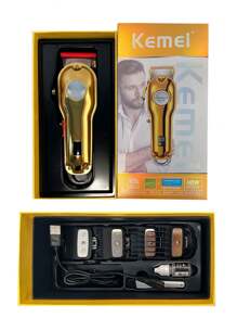Kemei KM-1986 Professional Hair Clipper All Metal Electric Barber Haircut For Men Strong Power Clipper Cordelss USB Rechargeable Adjustable Hair Trimmer Hair Cutting Clipper Barber Use High Quality Haircut Machine Gift For Men