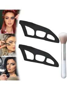 2pcs Eyeshadow Helper + Makeup Brush 1, Multi-Functional Quick Eye Makeup Template Universal Eyeshadow Makeup Tool For Eyeshadow And Eyeliner Templates, Suitable For Female Beginners
