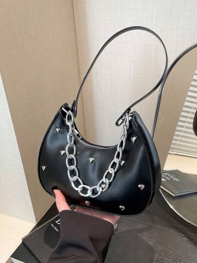 2025 新款时尚简约女士单肩包，休闲腋下包小号纯色链条手提包，适合情人节礼物，日常使用，购物，约会，适合年轻女性，大学生，白领，非常适合办公室，学校，工作，商务，通勤