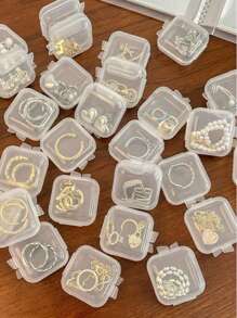 10pcs/20pcsSet Fashionable Simple Clear Plastic Mini Square Box For Jewelry & Earplugs & Accessories, Portable & Mini Storage Boxes - Clear - View 3
