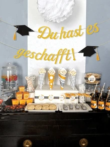 New 2025 Graduation Decoration Glitter Black And Gold - Du Hast Es Geschafft - With Graduate Hat Motif - Graduation Party Decorative Paper Banner - Hanging Decoration For Graduation, Bachelor And Master