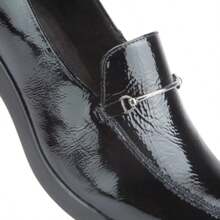 Black Leather Moccasin Shoe, Medium-Wide Heel And Round Last, Patent Leather Finish - 黑色 - 查看 5