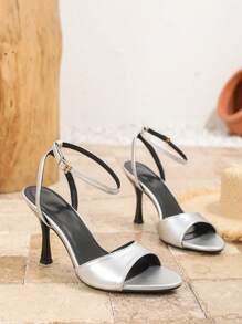 Plus Size Fashionable Square Toe Stiletto Heels, Sexy Casual/Party/Work Pumps, Closed Toe Slingback Sandals, Black High Heels For Spring & Summer