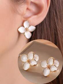 1 Pair Fashion Oil-Drop Flower Earrings For Women, Clip-On Earrings With Multiple Colors, High-End Elegant Slimming Style, Suitable For Daily Wear & Gifts