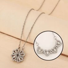 1pc New Style Heart-Linked Four-Leaf Clover Necklace, Foldable Heart Shape Fashion Choker Necklace, Suitable For Daily Wear