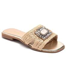 Women's Rhinestone Decorated Casual Fashionable Flat Sandals - Beige - View 2
