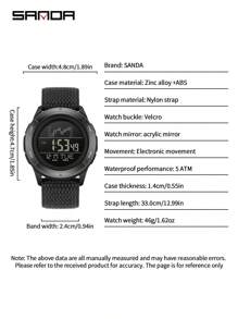SANDA 电子表男士尼龙表带数字显示多功能闹钟学生表防水军用运动LED手表 - 均碼 - 查看 6