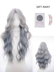 Anterior Forehead-Shaped Lace 5*1,Anterior Forehead Lace Long Wavy Wigs Hair, Center Split Wig, Gradient Grayish-Blue 28 Inch Semi Woven Daily Natural, Smooth And Realistic Wig(Excluding Accessories)