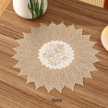 1pc/4pcs/6pcs PVC Half Heart Seedling Shaped Waterproof, Oilproof, Anti-Slip Dining Table Mat For Home, Kitchen, Hotel, Restaurant, Holiday Decoration, Washable
