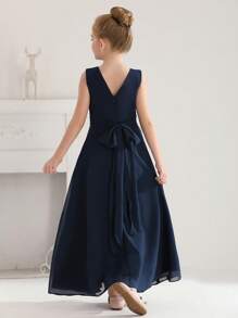 Teen Girl Navy Blue Chiffon Maxi Dress - Royal Blue - View 8