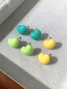6 件/套心形亚克力耳环，适合女性日常穿着和服装搭配 - 綠色 - 查看 3