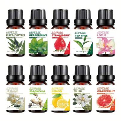 1/2 Bottle X 10ml 100% Natural Essential Oil, Multi-Layered Fragrance, Long-Lasting And Fresh, Blended With Mint, Eucalyptus, Lemon, Grapefruit, Musk, Magnolia, Lotus, Jasmine, Tea Tree And Strawberry Scents, Suitable For Room, Indoor, Outdoor, Date, Party, Gathering, Holiday, Home, Office And More - An Ideal Gift For Family, Relatives And Friends, Suitable For Birthday, Graduation And Other Occasions.