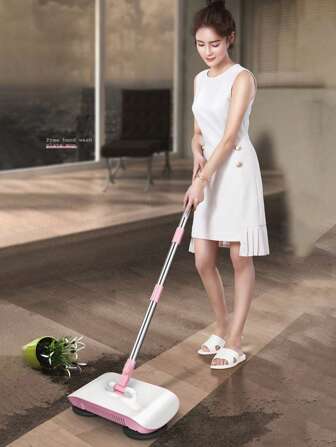 家用手动扫地机，集扫地和拖地于一体，配有扫帚和簸箕套装，扫地工具