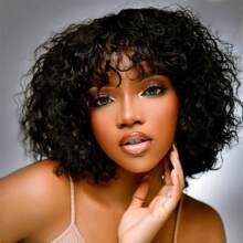 Short Water Wave Bob Wigs With Bangs For Women Human Hair Short Wigs Curly Brazilian Remy Hair Wigs Glueless None Lace Front Wig Natural Color