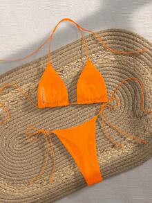 Bộ bikini dự tiệc PEPPERMOLLY mới, màu trơn, dây mảnh, kiểu đan chéo, hở lưng, thích hợp cho mùa hè đi biển, dành cho nữ, màu đen, thích hợp cho kỳ nghỉ. - trái cam - Xem 2