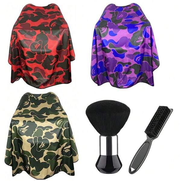 1/2/3pcs Barber Essential Styling Tools Set - New 2025 Camo Hairdressing Cape Adjustable & Closed Anti-Static Salon Gown, Hair Brush, Neck Duster, Beard Brush,Hair Tools,Hair Products And Accessories For Barber Salon Beauty Travel Essentials