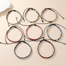 8pcs Bohemian Style Weaving Foot Rope Set, Random Colored Fabric Anklets For Family/Friends/Lovers