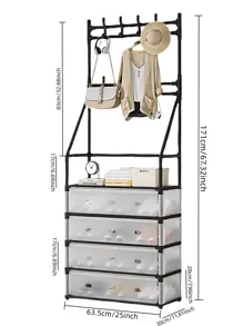 1pc Simple Shoe Rack Multi-Function All-In-One Coat Hanger With Storage Cabinet, Assembly Required, For Entryway Home Use - White - View 2