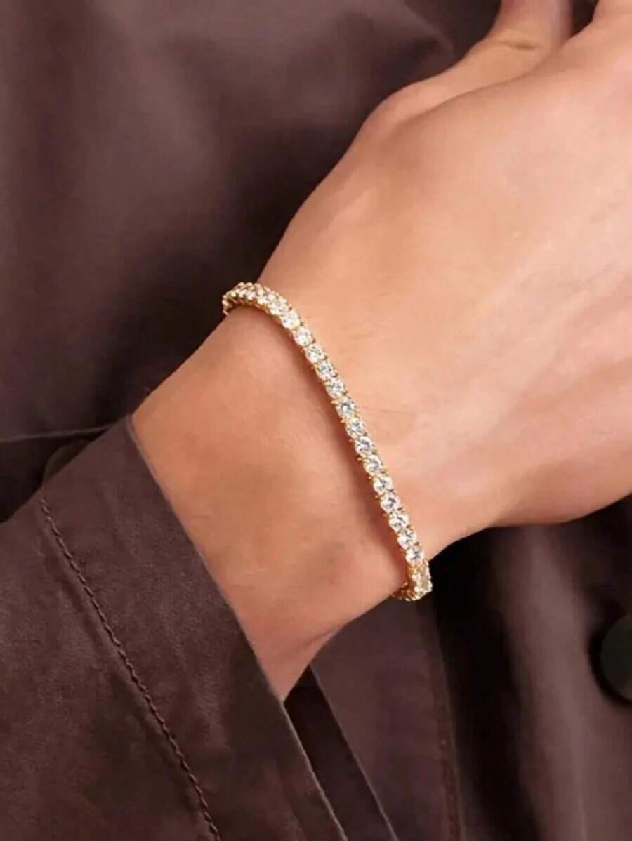 1 件时尚闪亮链条手链，适合男士和女士，优雅的日常穿着或节日派对礼物 - 彩色 - 查看 1