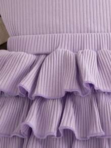 Conjunto infantil feminino 2 peças/conjunto blusa manga curta roxa e calça pantalona com babados, verão - Roxo Malva - Ver 6