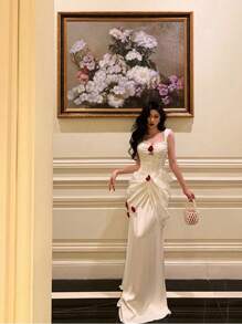 Fashion Elegant Sexy Sweetheart Floral 3D Cut Waist Cocktail Dress, Party Dress, Wedding Guest Dress, Formal Dress, Evening Dress,Gown