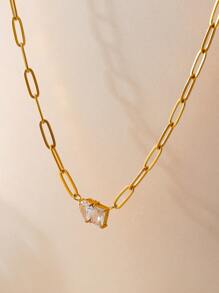 1 pieza Collar con colgante de clip de papel enchapado en oro de 18K con circonita cúbica, regalo perfecto para mujeres de moda