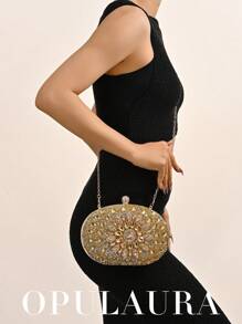 OpulAura 奢华女士闪亮水晶钻石迷你盒式手拿包，闪亮晚礼服派对手提包，时尚正式晚会配饰包，配有可拆卸链条，适合派对/婚礼/正式场合