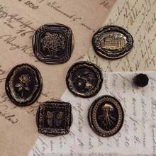 7pcs/Set Asymmetrical Wax Seal Stamp Heads And Solid Wood Wax Seal Stamp Handle Combination, Includes 1pc Solid Wood Wax Seal Stamp Handle And 6pcs Asymmetrical Wax Seal Stamp Heads, Wax Seal Stamp Set, Special Design For Decorating Envelopes, Wedding Invitations, Greeting Cards, Gift For Friends - Sets - View 7