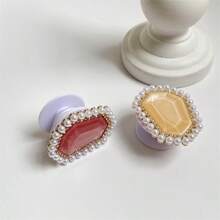 1 Piece Solid Color Crystal Faux Pearl Rhinestone Mobile Phone Holder Retractable Casual Desk Faux Pearl Gem Rhinestone Jewelry Support Stand With Adhesive Female Finger Buckle, Universal For Mobile Phones Compatible With IPhone, Android Phone, Gift For Birthday, Family, Friends Push-Pull Phone Grip, Phone Accessories - Multicolor - View 8