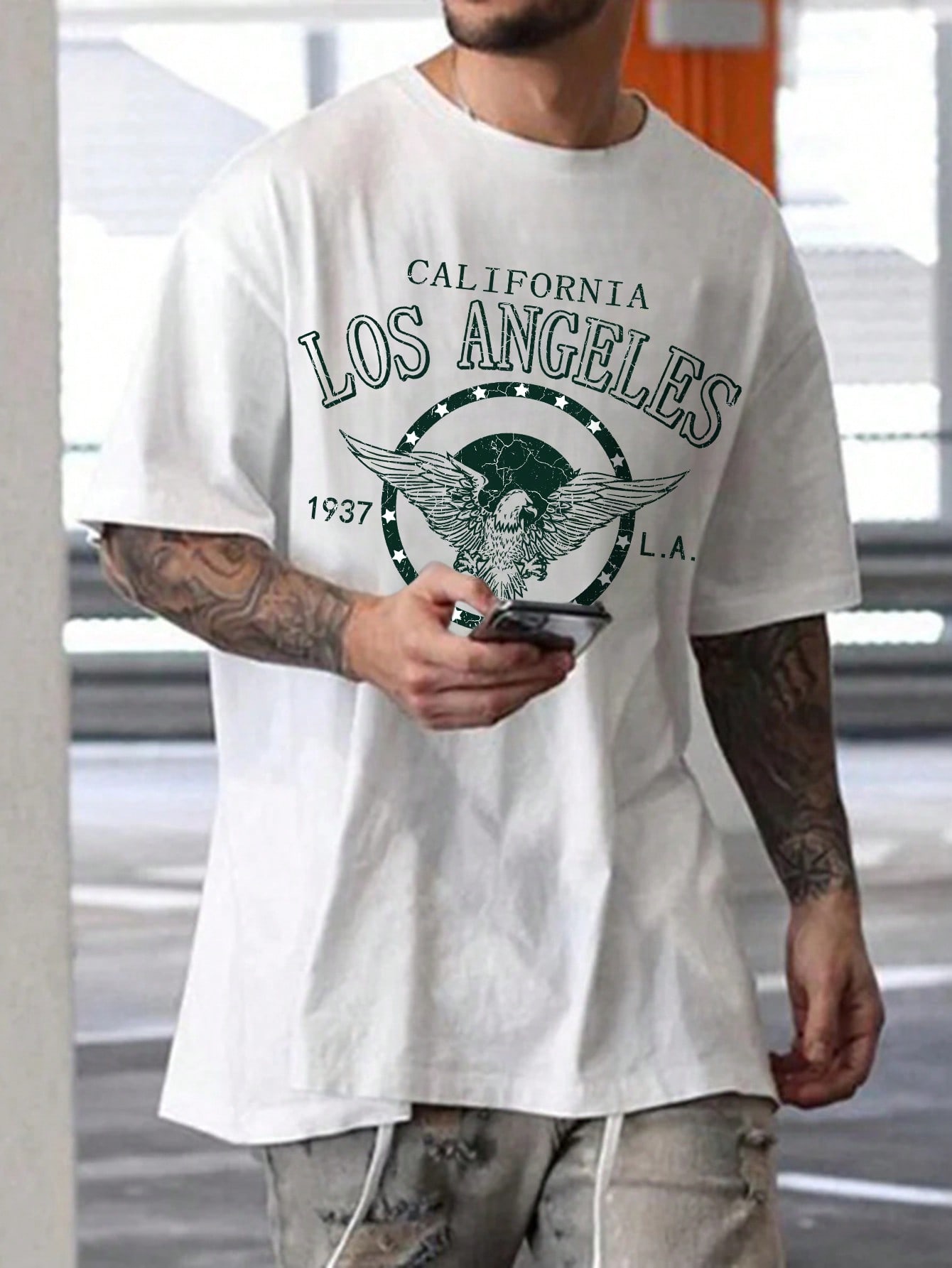 Men's Round Neck Short Sleeve Letter Print Casual T-Shirt, Everyday Wear