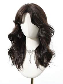 22 Inch Long Curly Wig With Bangs, Black Wavy Synthetic Hair Wig For Women, Suitable For Daily Wear And Parties - Black Brown - View 5