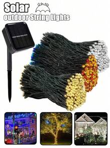 1PC Solar Powered 200/100/50/20 LED Garland Fairy String Lights 8 Mode Outdoor Garden Lamp For Christmas Wedding Party Festoon Decor Solar Lamp, Patio Camping Garden Party Christmas Tree Decoration Lamp - 白色 - 查看 1