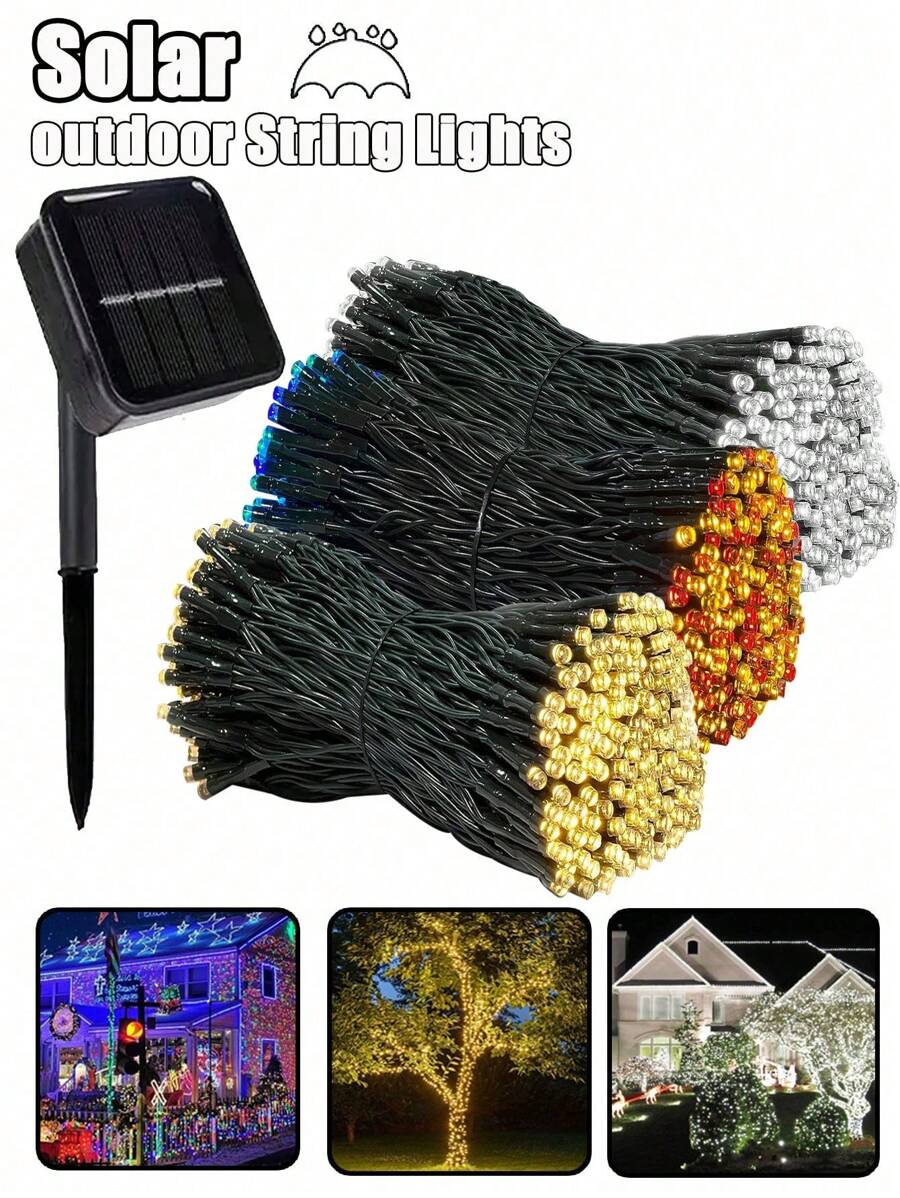 1PC Solar Powered 200/100/50/20 LED Garland Fairy String Lights 8 Mode Outdoor Garden Lamp For Christmas Wedding Party Festoon Decor Solar Lamp, Patio Camping Garden Party Christmas Tree Decoration Lamp - 白色 - 查看 1
