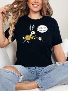 Better Late Than Never Geek T-Shirt, Loose Style For Women, Perfect For Holiday Parties & GiftGift For Her Letter Print Comfortable Pure Cotton Material Skin Friendly Soft And Cool Summer Women's T-Shirt