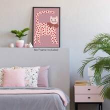 1 Pieza - Impresión en lienzo de ilustración minimalista moderna de un gato, con lunares rojos, adecuada para la decoración primaveral del hogar, sin marco, para decoración de sala de estar y dormitorio