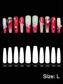 Y2K 10PCS Handmade Press On Nails Long Coffin Shape, 3D Heart Rhinestones & Leopard French Design, DIY Glue On False Nails For Women, Perfect For Daily, Party, Prom, Wedding