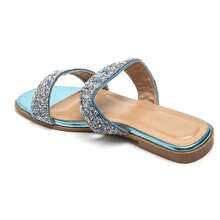 Slippers Inlaid With Dual Rhinestones, With Ergonomic Footbed, Suitable For Casual Wear - Blue - View 3