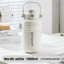 BOTTLED JOY 1000 ml (33 uncje) Duża pojemność 6-12 godzin Izolowany przenośny kubek ze stali nierdzewnej z uchwytem, szczelną pokrywką i słomką, odpowiedni do domu, biura, zajęć na świeżym powietrzu, kempingu, pieszych wędrówek, jazdy samochodem i wycieczek samochodowych, wielokrotnego użytku podróżny kubek z pokrywką i słomką, idealny dla mężczyzn i kobiet, prezent na Walentynki/urodziny, w zestawie szczotka do czyszczenia słomek