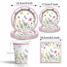 Ensemble jetable de fournitures de fête sur le thème du papillon pour le printemps/été, comprenant des assiettes en papier, des gobelets et des serviettes. Convient pour les rassemblements familiaux, les anniversaires, les mariages et les pique-niques en extérieur