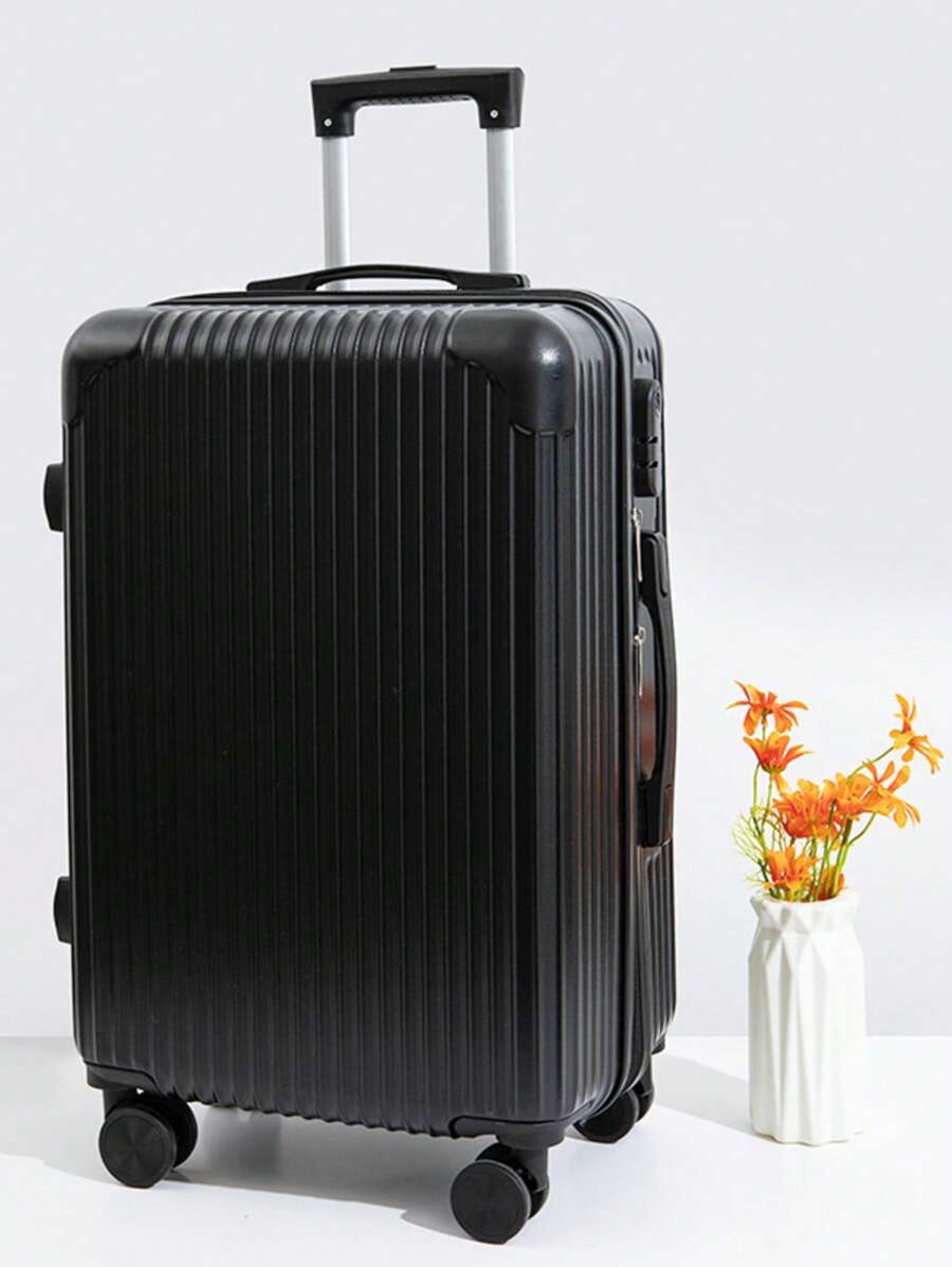 清新简约，大容量，简约条纹行李箱，密码锁杆，静音轮行李箱，男女通用行李包，适合学校，学校配件，学校用品 - 黑色 - 查看 1