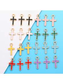 30 peças Minimalista Forma Cruz DIY Gota de Óleo Liga de Zinco Jóias Pingente Colar Roupas Chaveiro Charme, 8*15.5mm W397