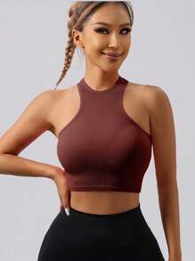 女式 3 件装罗纹健身运动背心 - 女式工字背短款瑜伽上衣、健身房健身跑步衫、透气弹力运动上衣、夏春装运动服工字背运动短款上衣 3 件装