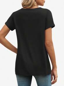 KAHULE Womens T Shirts V Neck Short Sleeve Casual Loose Tees Tops Trending - 黑色 - 查看 2